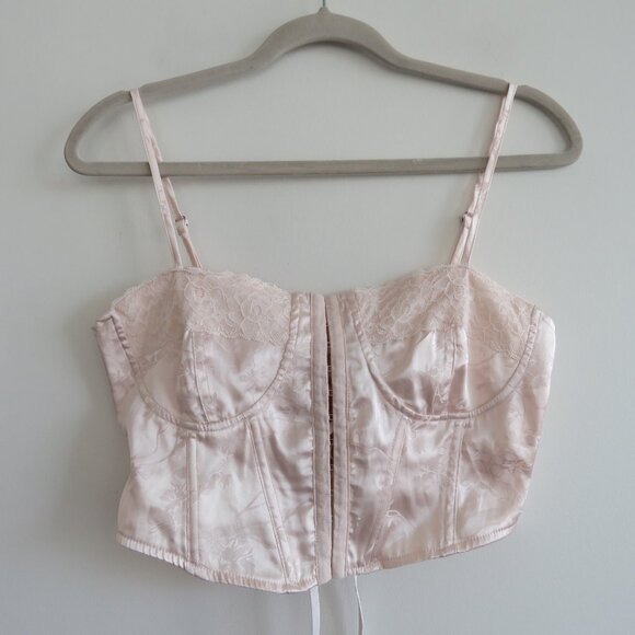 L.A. HEARTS Satin Floral Lace Up Corset Bustier Top Romantic Fairy Y2K Babydoll - Picture 2 of 14